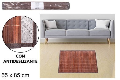 Tapis bambou marron bandes 11mm bord pp 55x85cm