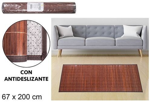 Tapis bambou marron bandes 11mm bord pp 67x200cm