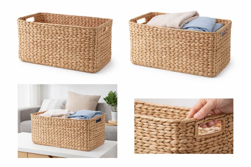 Cesta de ratán decorativa para organización del hogar