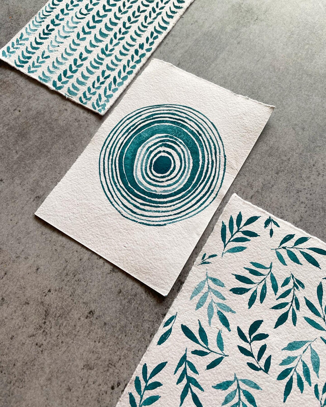 Cobalt Blue Green Handmade Watercolor