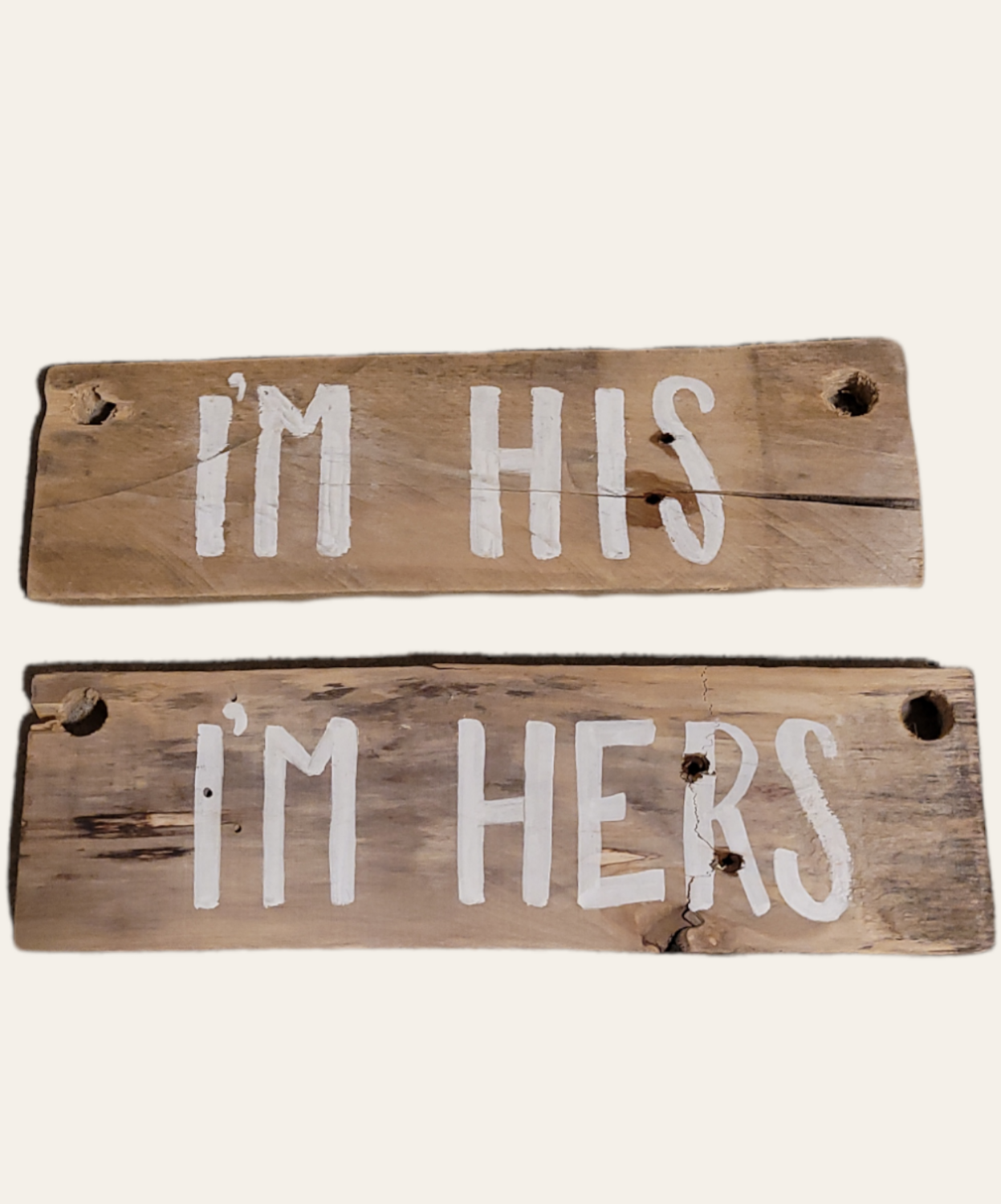 Stoelhanger His/Hers witte letters