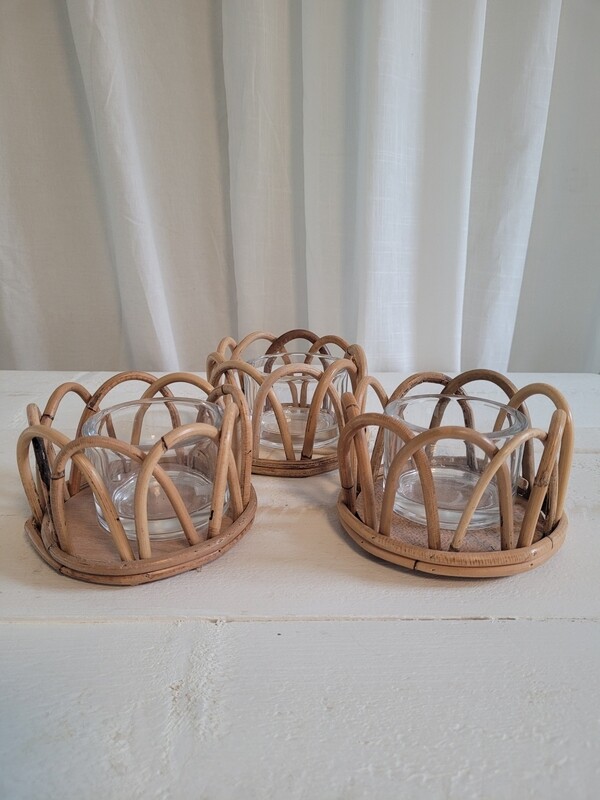 Rotan windlichten 3 stuks setje