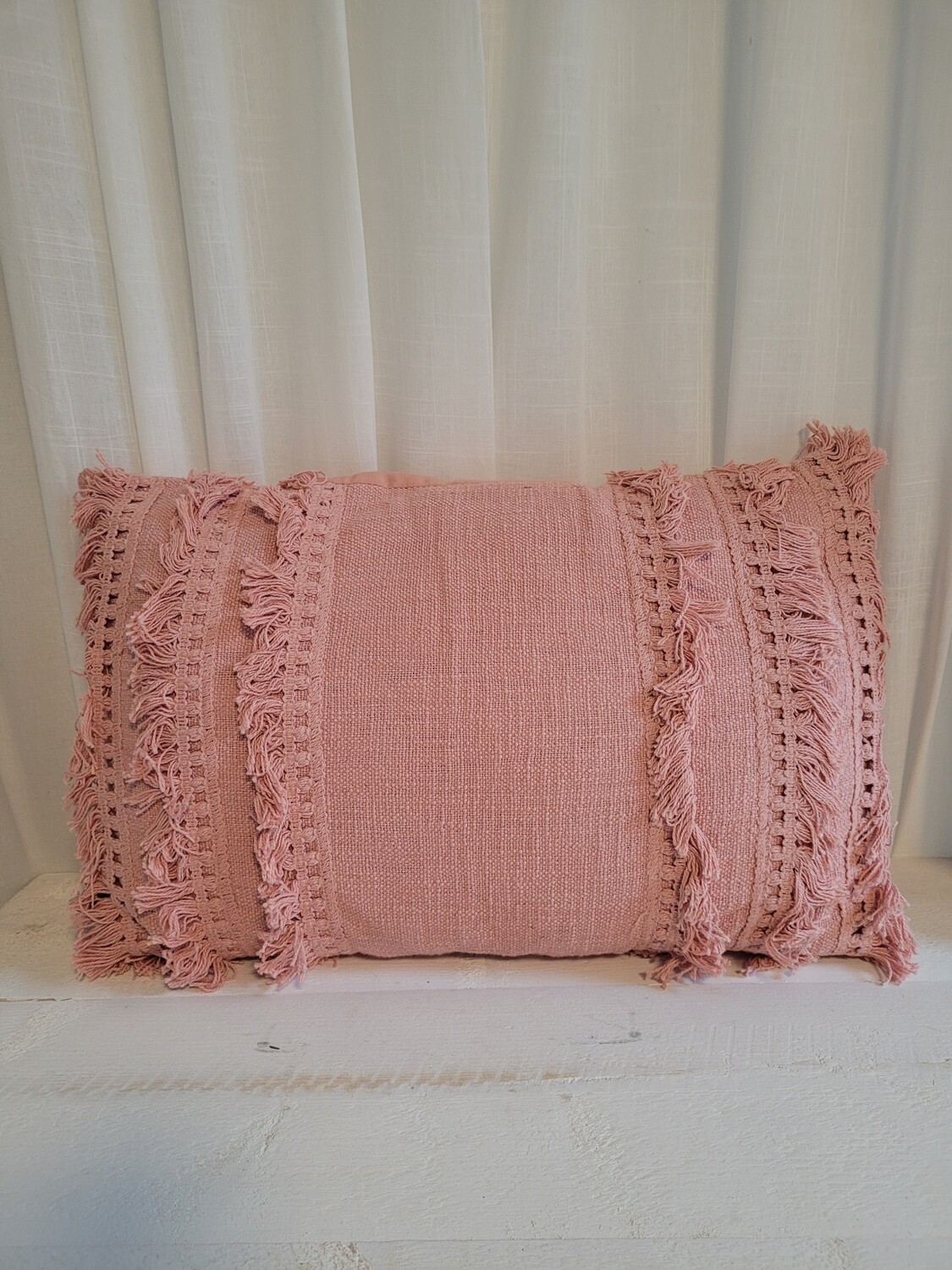 Kussen roze franje