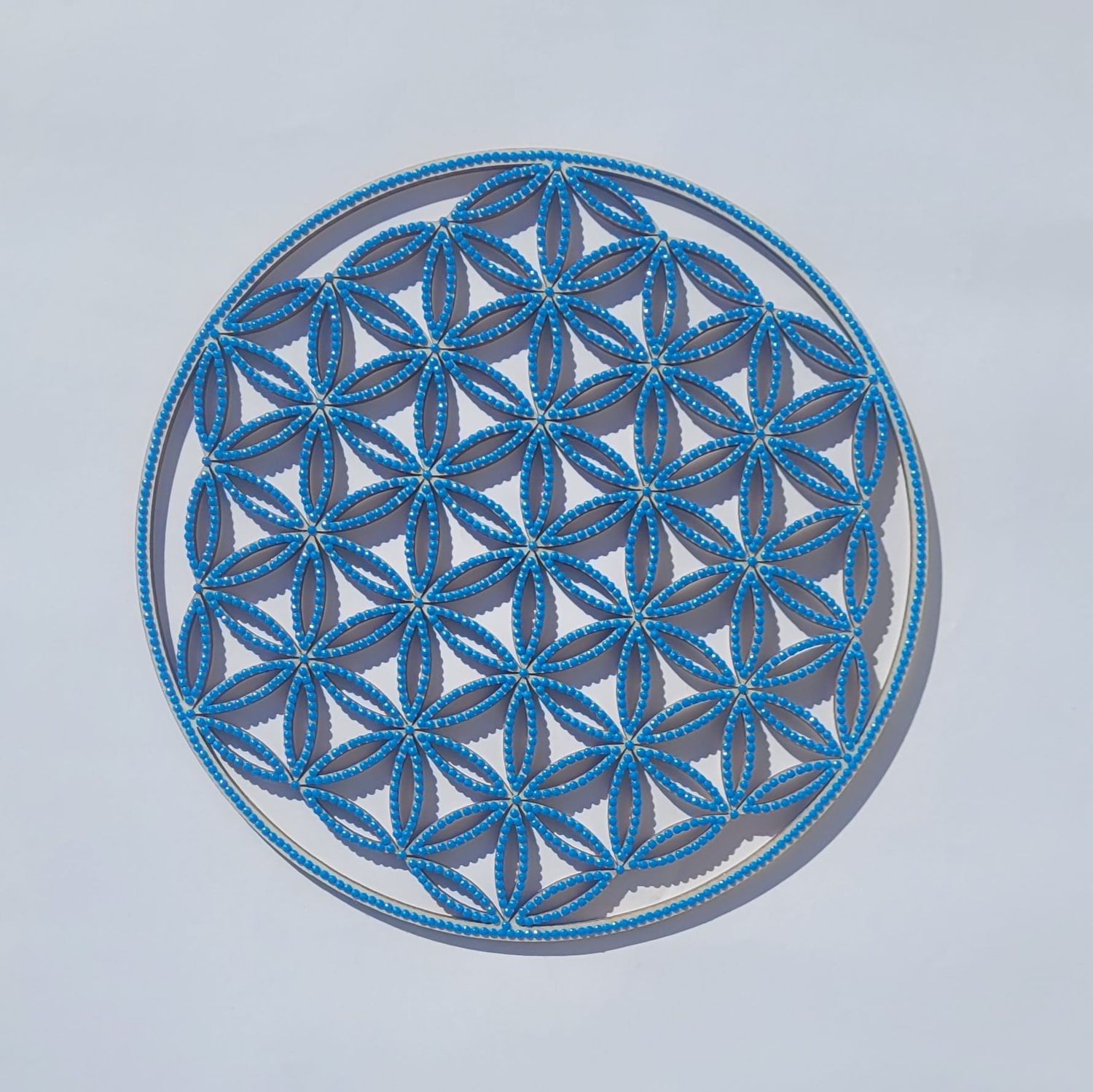 Blume des Lebens Holzwandbild 24 cm mit Diamond-Steinen
