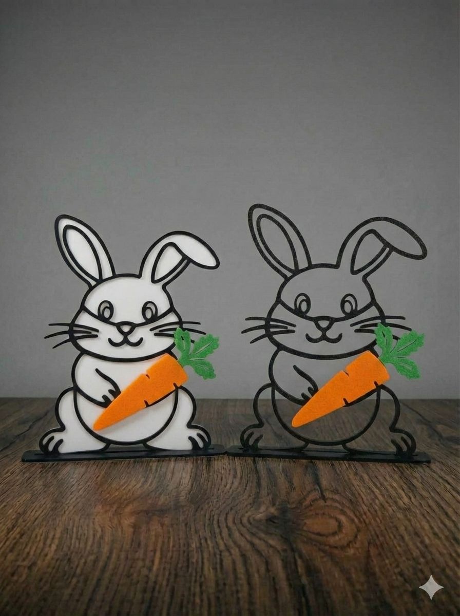 Hase Schwarz mit Karotte und Hase Schwarz/Weiß mit Karotte