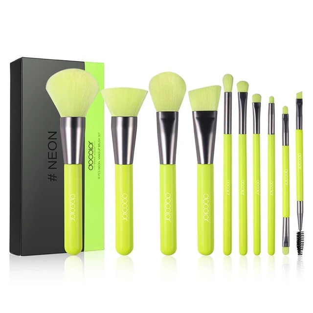 Proffesional Neon Green Makeup Brushes - Blusher, Concealer, and Eyeshadow.