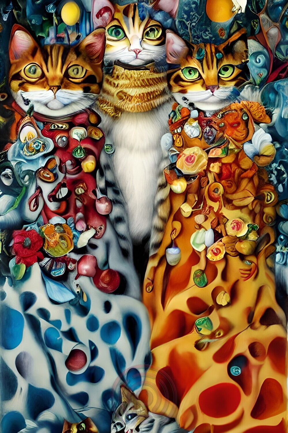 Katzenfamilie mit Blumen