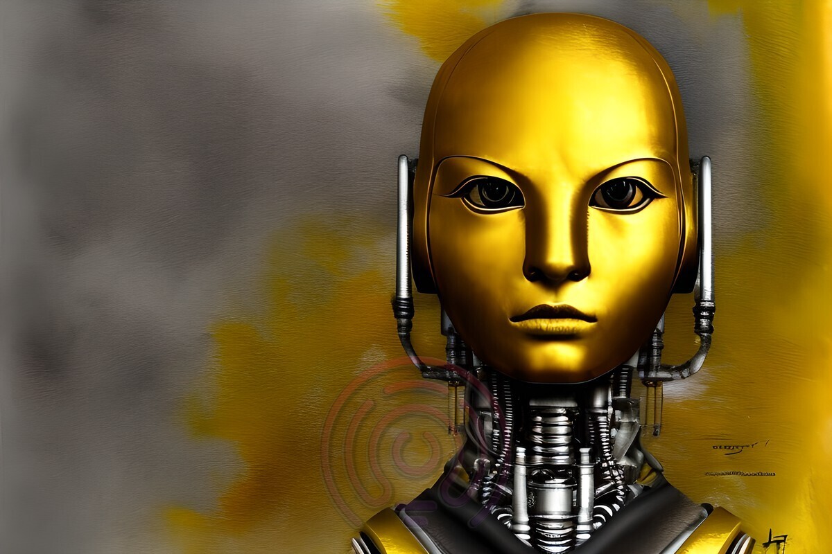 Steampunk Art Frau Robot Gold