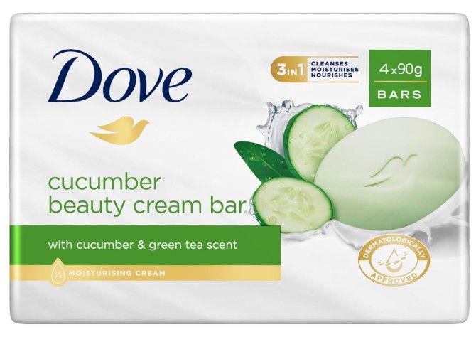 Dove Refreshing Beauty Cream Bar with Cucumber &amp; Green Tea Scent – 4 x 90g Bars