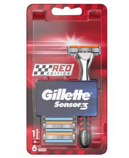 Gillette Sensor 3 Red Edition Razor + 6 Additional Blade Cartridges
