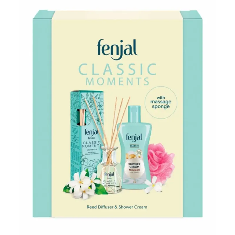 Fenjal Classic Moments Gift Set - Reed Diffuser, Shower Cream &amp; Massage Sponge