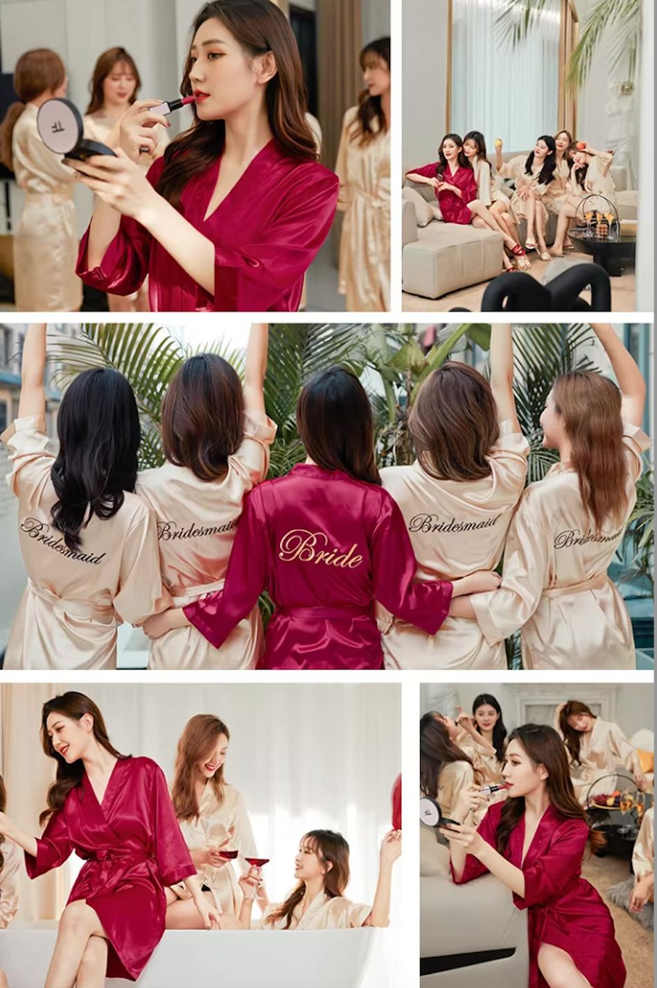 Set of 5 Personalised Bridal Party Women White Silk Gowns