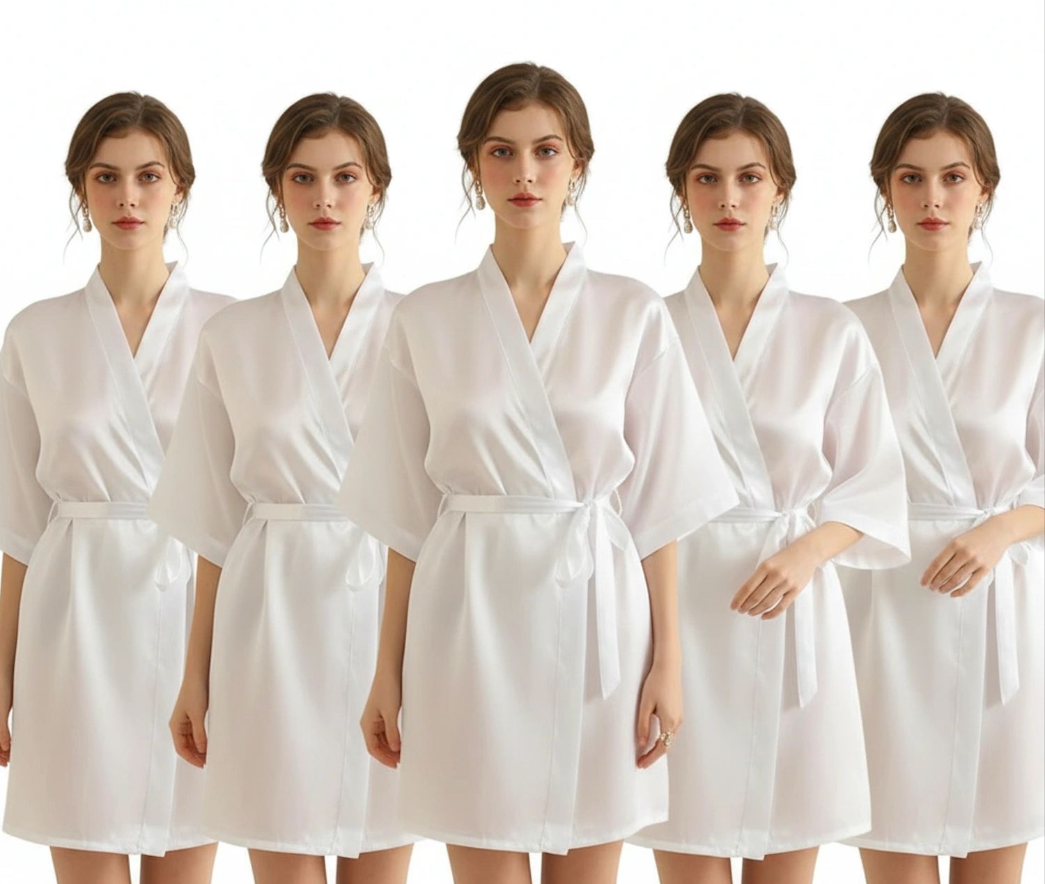 Set of 5 Personalised Bridal Party Women White Silk Gowns