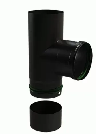 BRACA RACCORTO A “T” 90 NERO CON TAPPO USCITA FEMMINA PER PELLETS