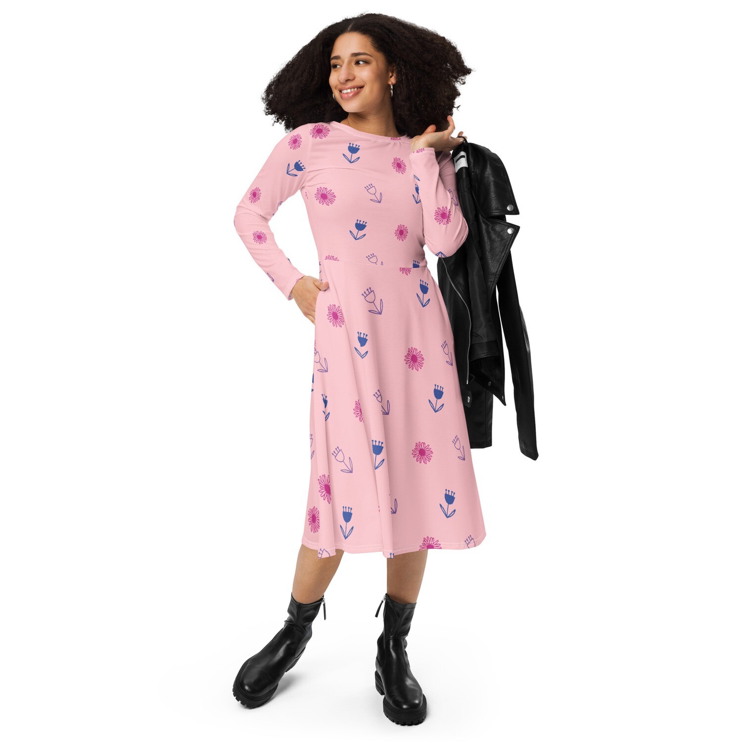 Stylish comfy Foral long sleeve midi dress