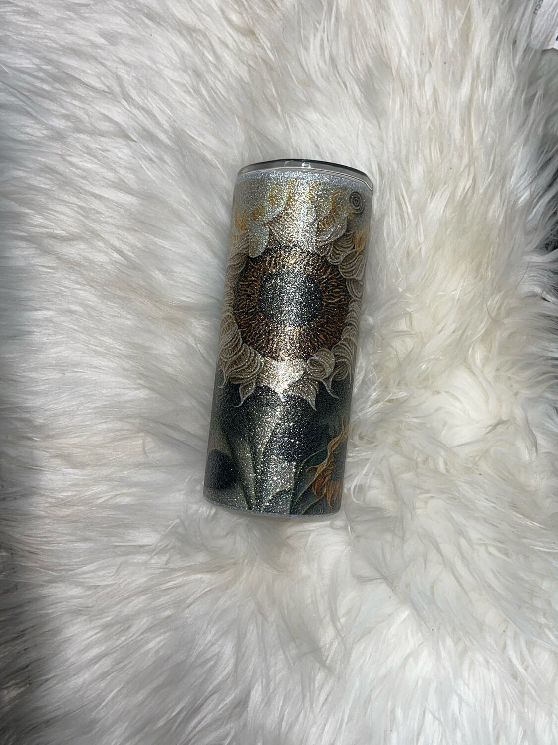 15 Oz Glittered Base 3D Sunflower sublimation Tumbler
