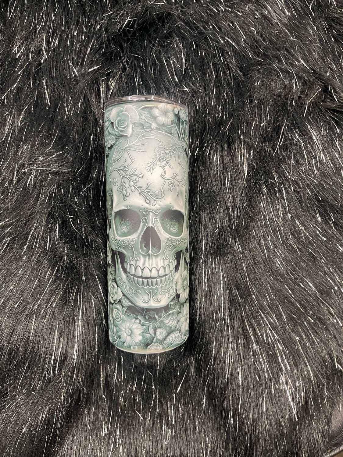 3-D Gray Skull Sublimation Glow In The Dark Tumbler