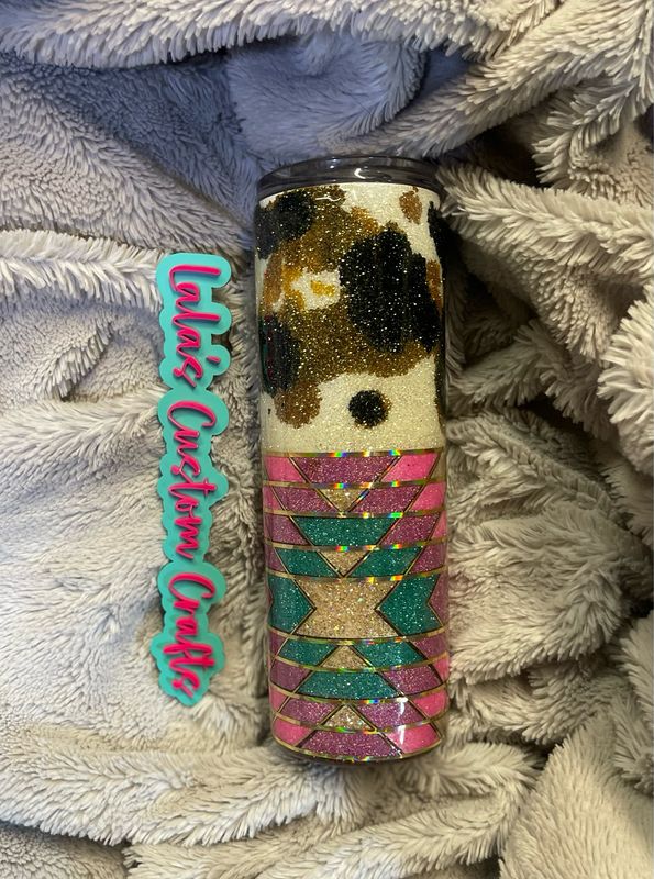 Cow Print Southwestern 30 Oz Skinny Epoxied Tumbler