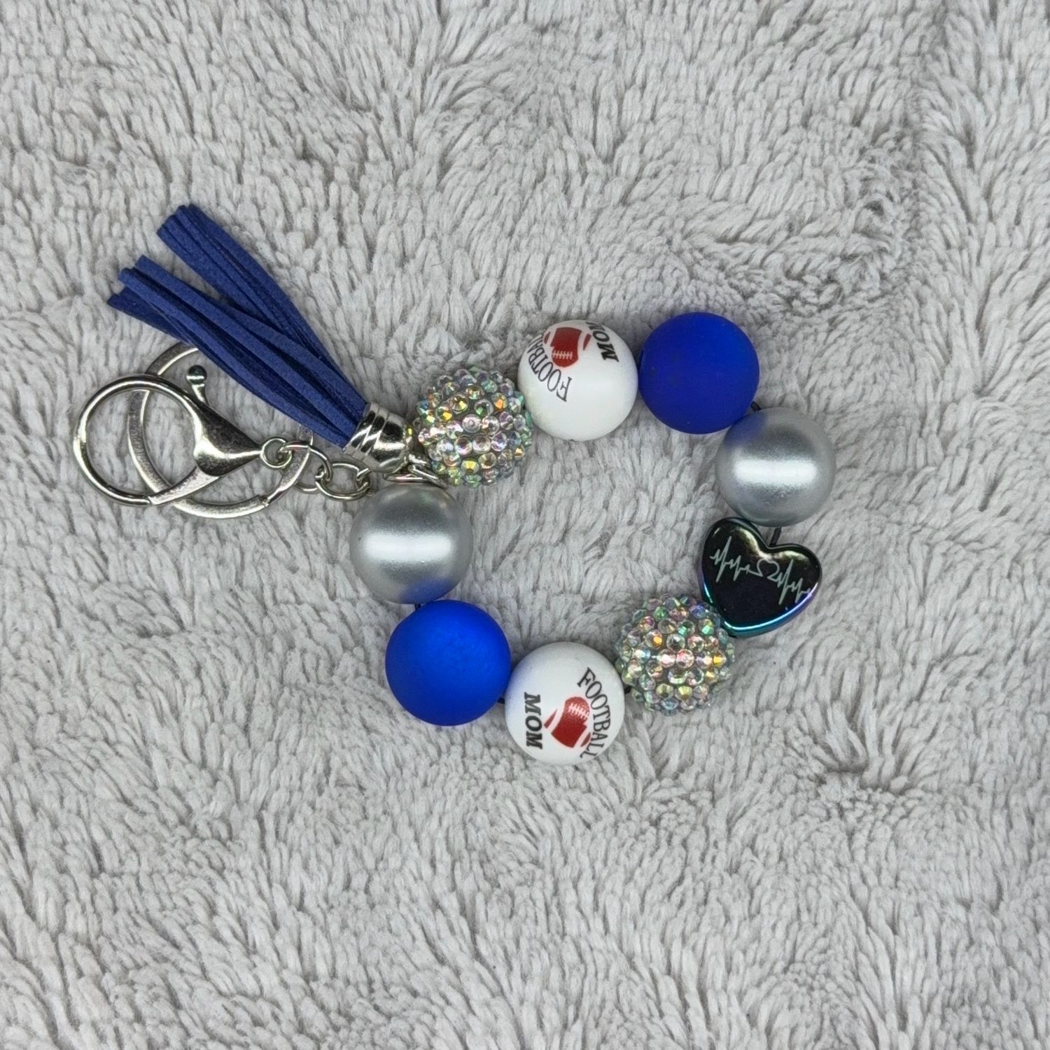 Blue Silver And White Football Mom Wristlets