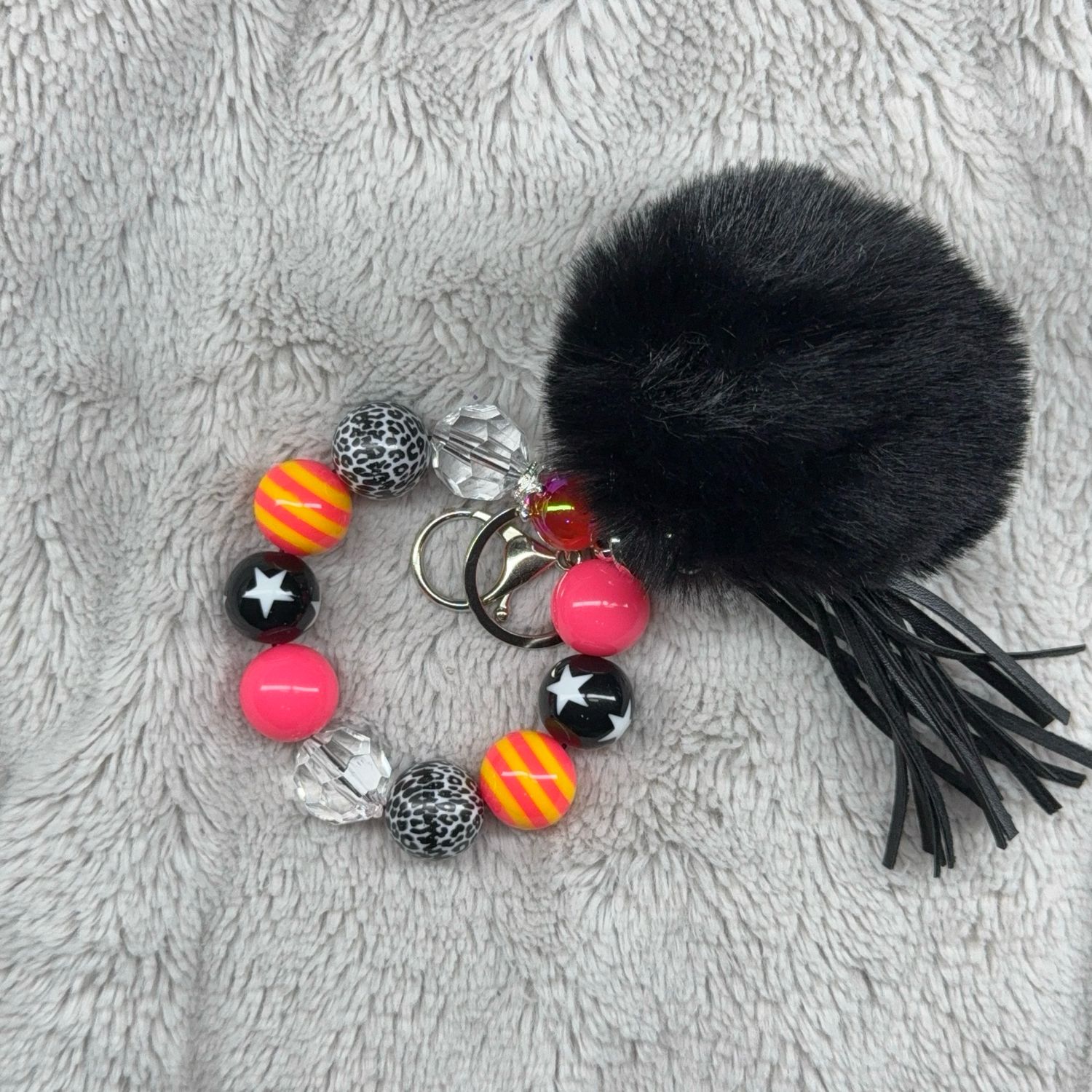 Neon, Pink, Orange And Leopard Print With Pom Pom And Large Tassel