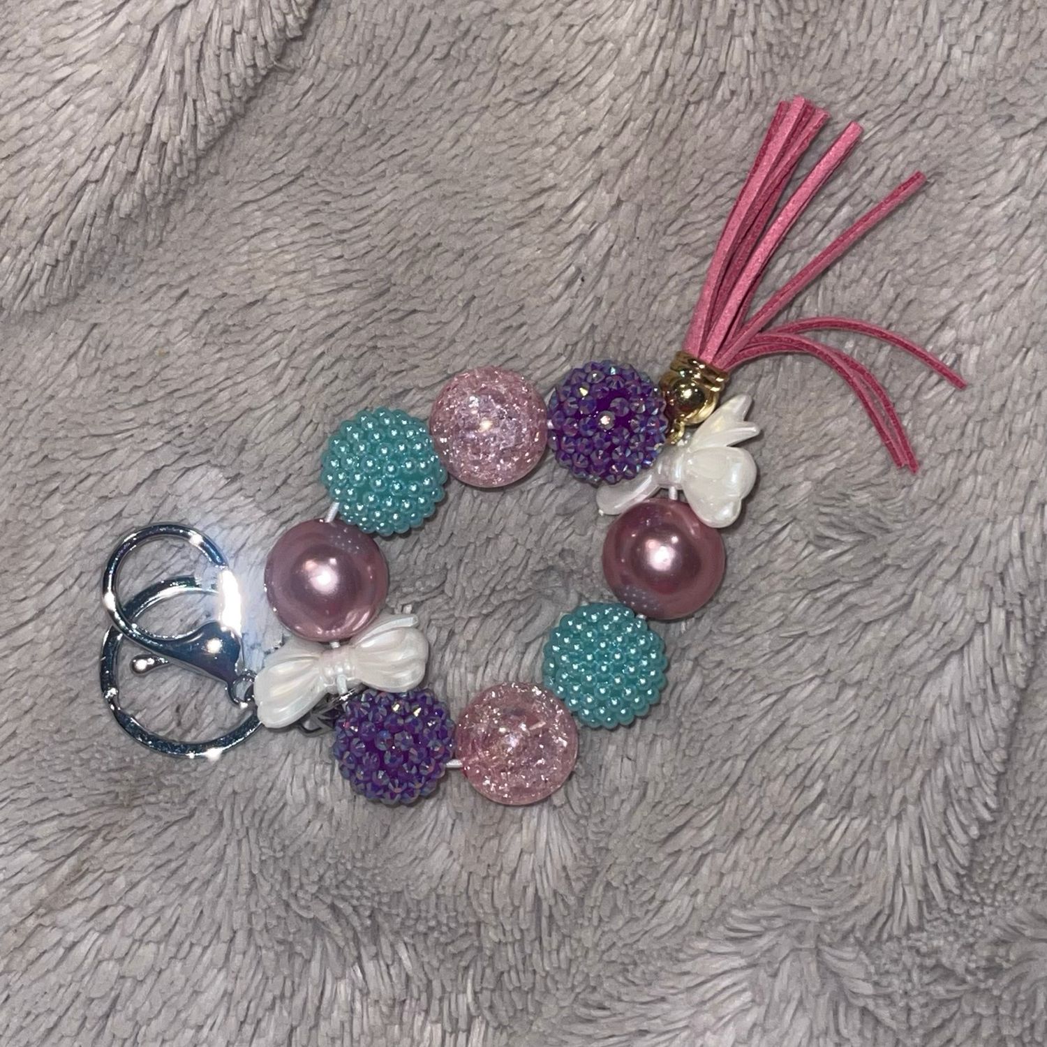 Pink Purple And Teal With Bows Wristlet