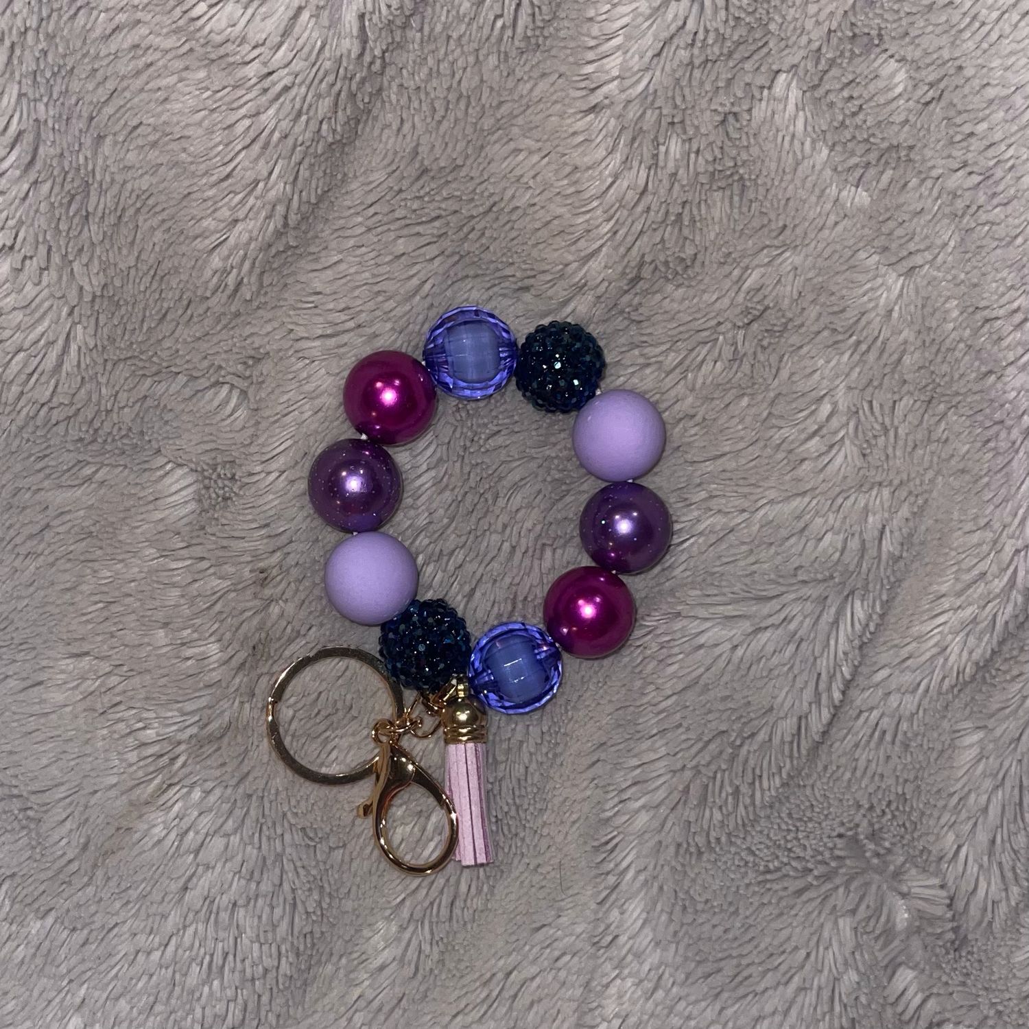 Bracelet, Lavender Purple And Navy Beads With Tassel