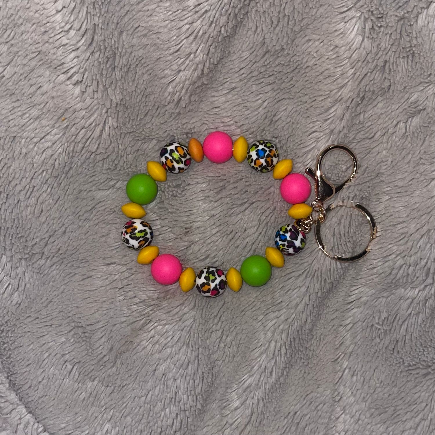 Cheetah Pink, Yellow, And Green, Neon Silicone Bead Wristlet