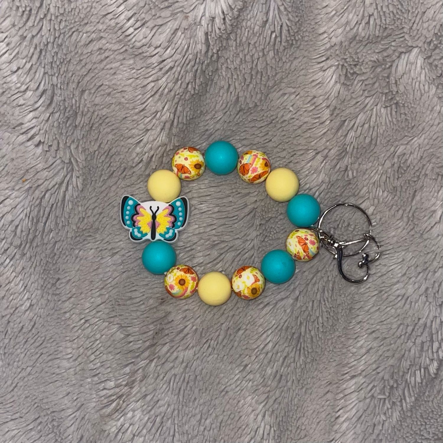 Butterfly With Butterfly Flowers Teal And Yellow, Silicone Beads