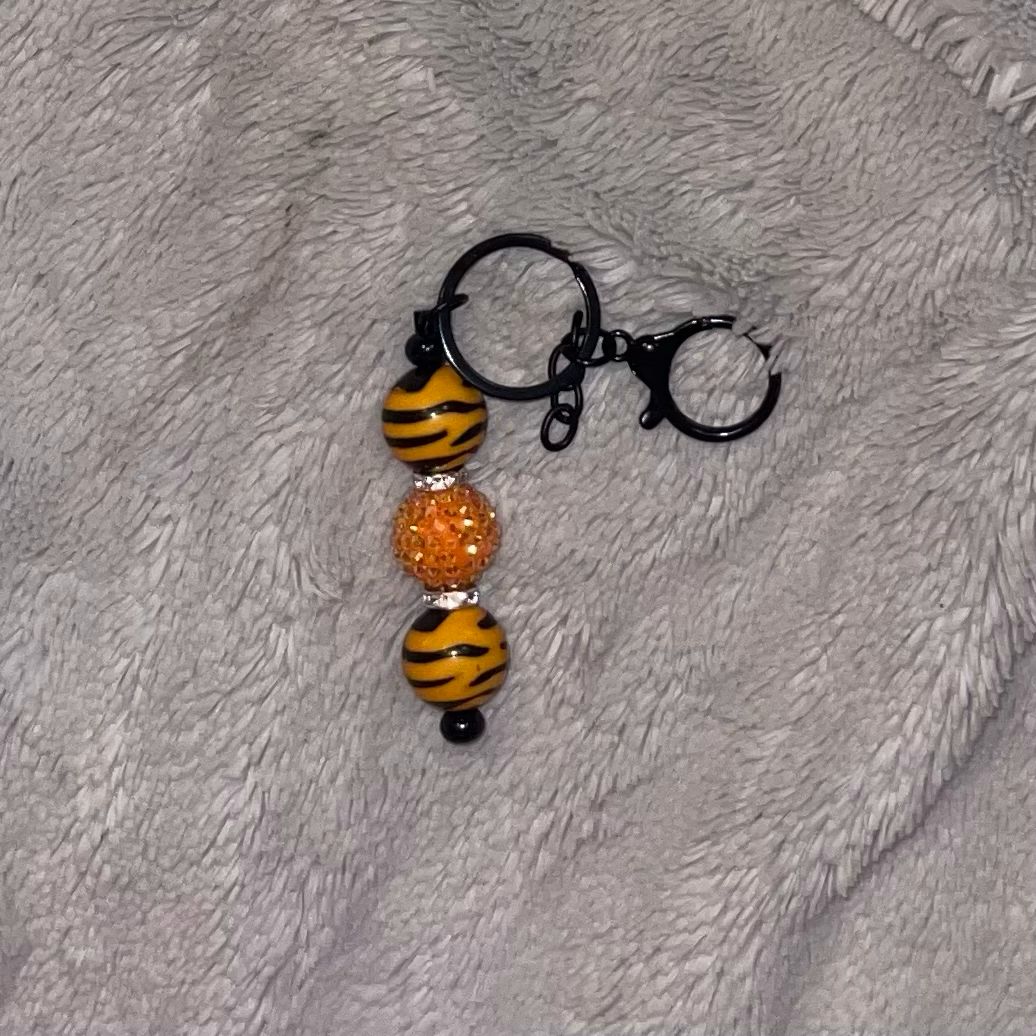 Tiger And Orange Acrylic Beaded Bar Keychain