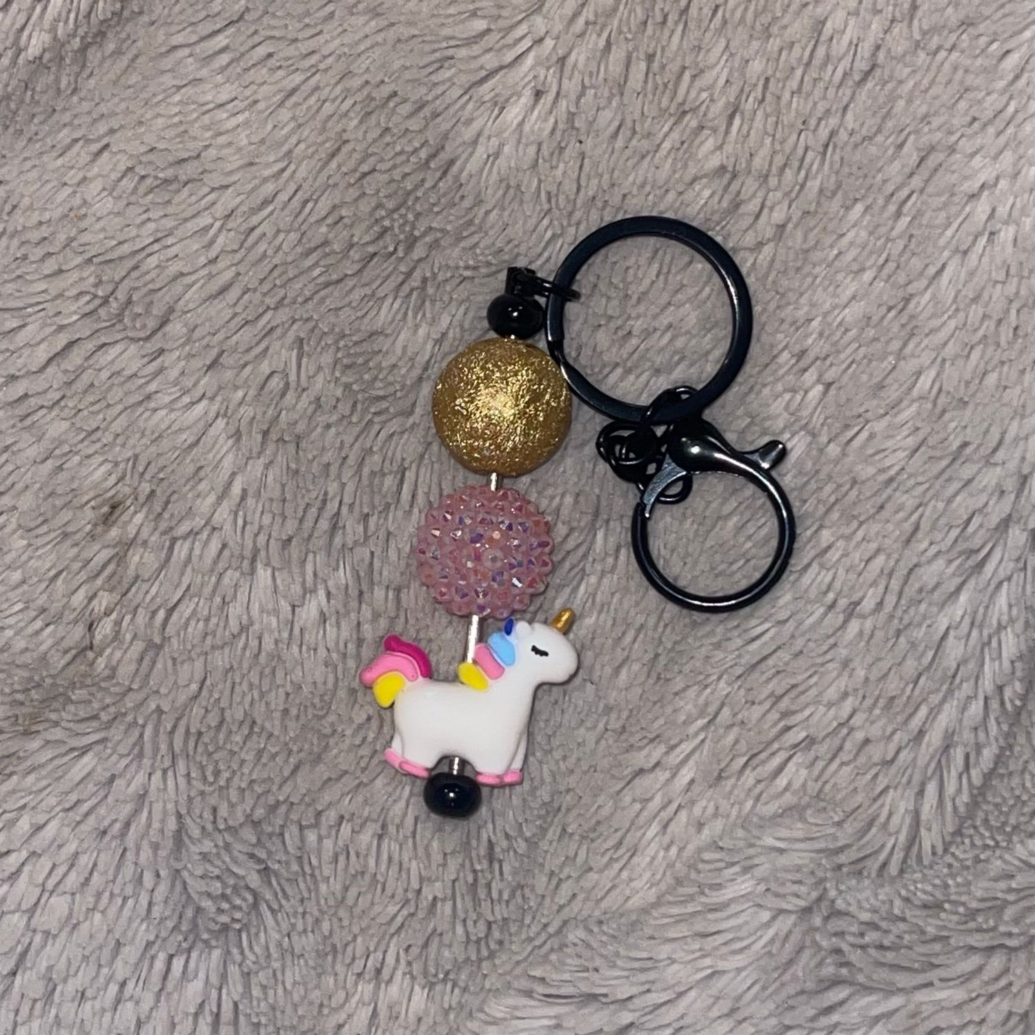 Unicorn Pink And Hold Beaded Bar Keychain