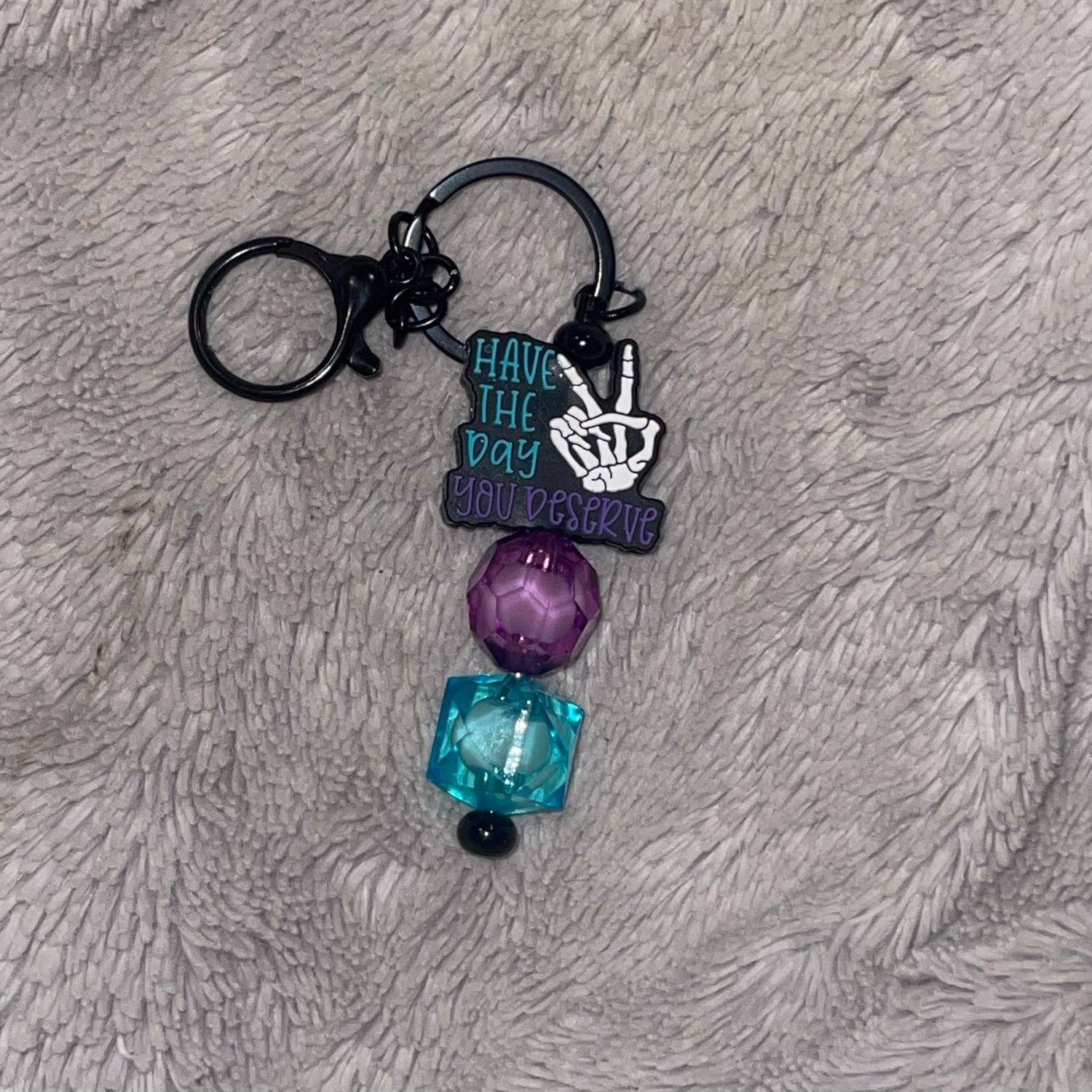 Have The Day You Deserve Pink, And Teal Beaded Bar Keychain
