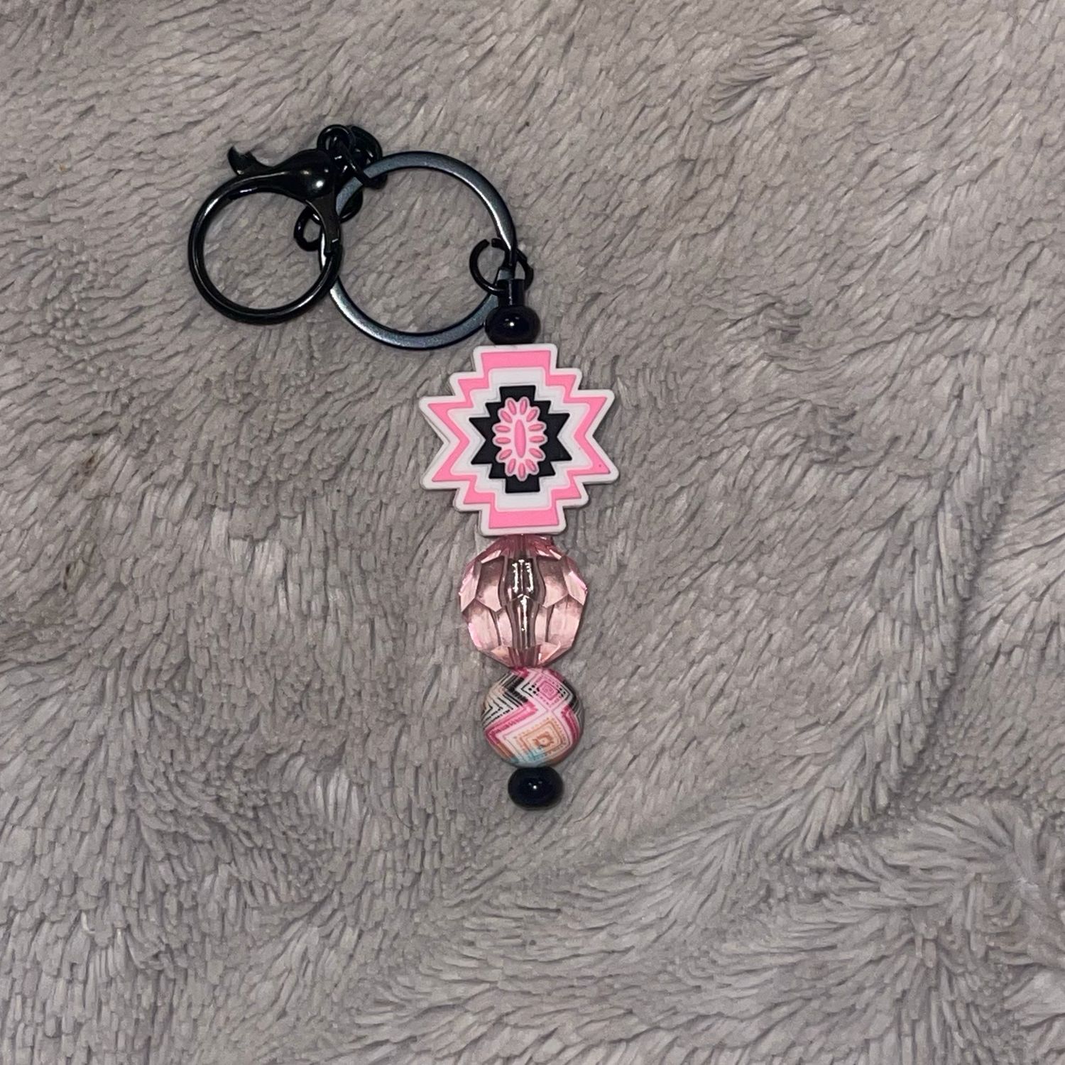 Pink Aztec Bar Beaded Keychain