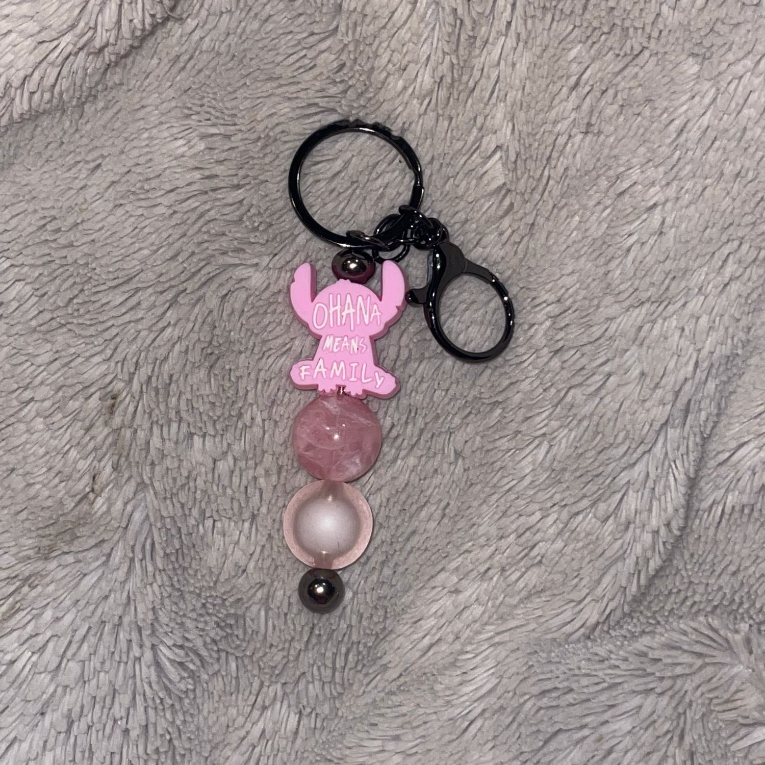 Pink Alien With Pink Acrylic Beads Bar Beaded Keychain