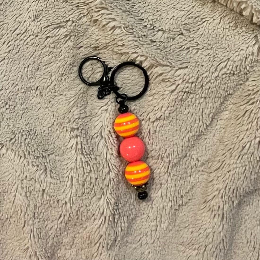 Pink And Yellow Neon Acrylic Beads On Beaded Bar Keychain