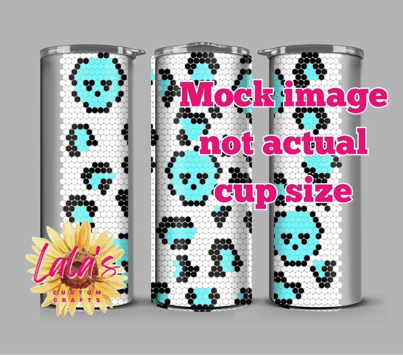 Teal Skulls and cheetah 20 oz Skinny ss20 Rhinestones