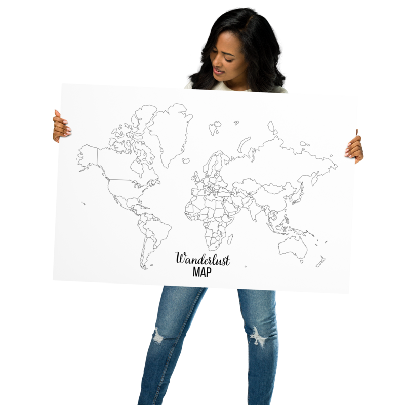 Wanderlust map - Mappa del mondo da colorare - Poster da appendere alla parete - Idea regalo per viaggiatori