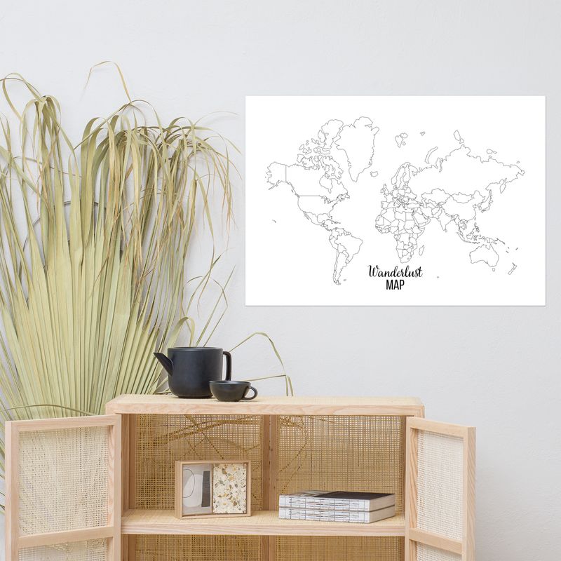 Wanderlust map - Mappa del mondo da colorare - Poster da appendere alla parete - Idea regalo per viaggiatori