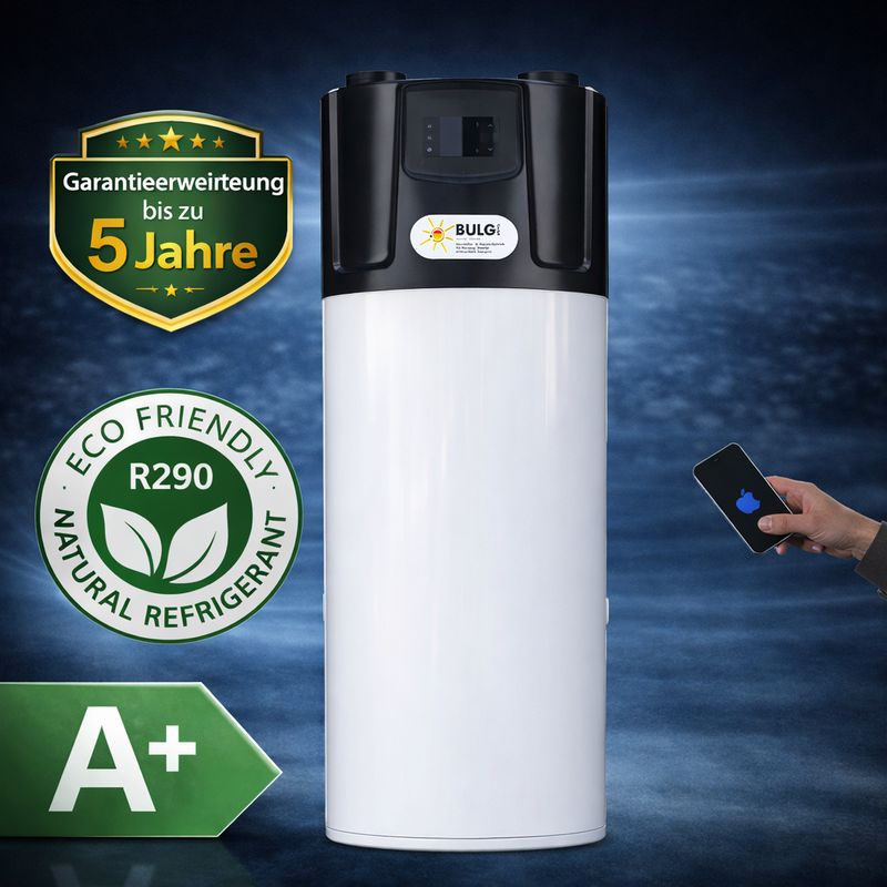 BULG AquaHeat Pro 200L R290 Warmwasser Wärmepumpe mit Wärmetauscher