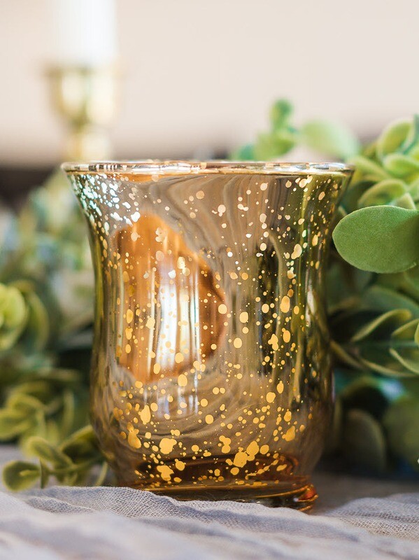 Speckled Gold Tealight Hurricane Glass Votive Candle Holder