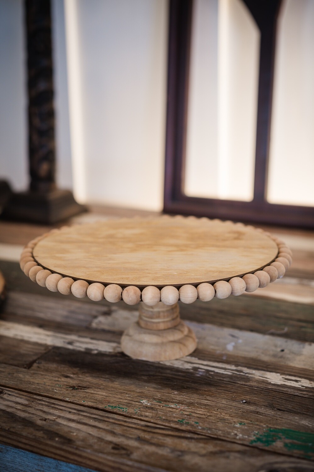 Wood Cake Stand with Bead Edge