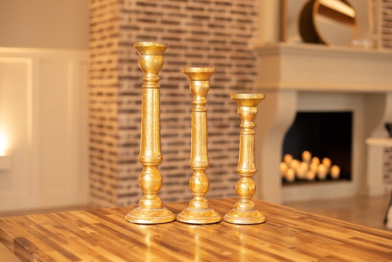 Tall Gold Candle Stands - Set of 3