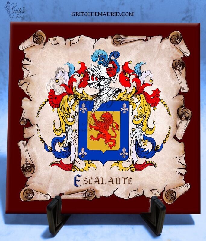 AZULEJO HERÁLDICA CUADRADO 1 ESCUDO DE APELLIDO SOBRE PERGAMINO