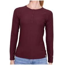 1369 Woman's Long Sleeve Henley, Color: Oxford Plum, Size: S