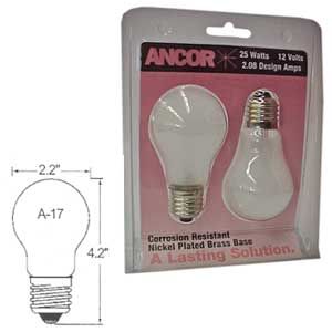 ANCOR (2) 12V 25W MED.SCRW BASE BULB 531025