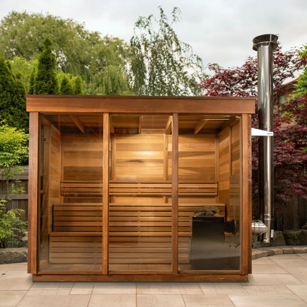 Outdoor Pure Cube Sauna - Clear Red Cedar with Shower