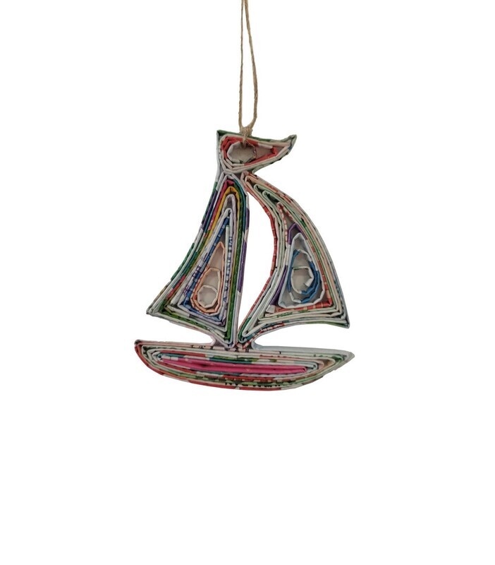 recycled paper ornament ~ Sailboat