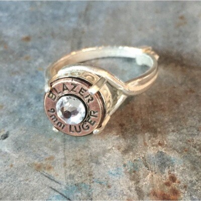bullet casing ring w/ crystal ~ silver