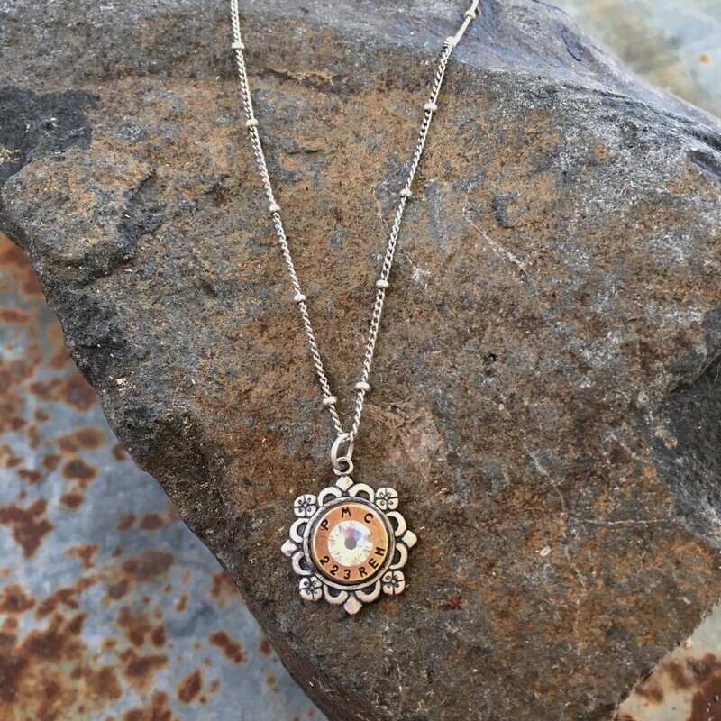 bullet casing flower necklace ~ antique silver