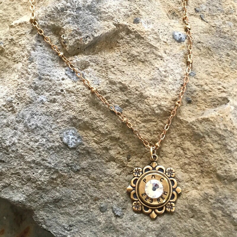 bullet casing flower necklace antique ~ bronze