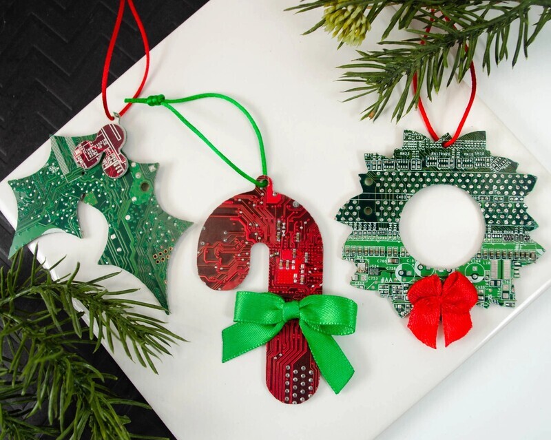 circuit board ornament ~ candy cane